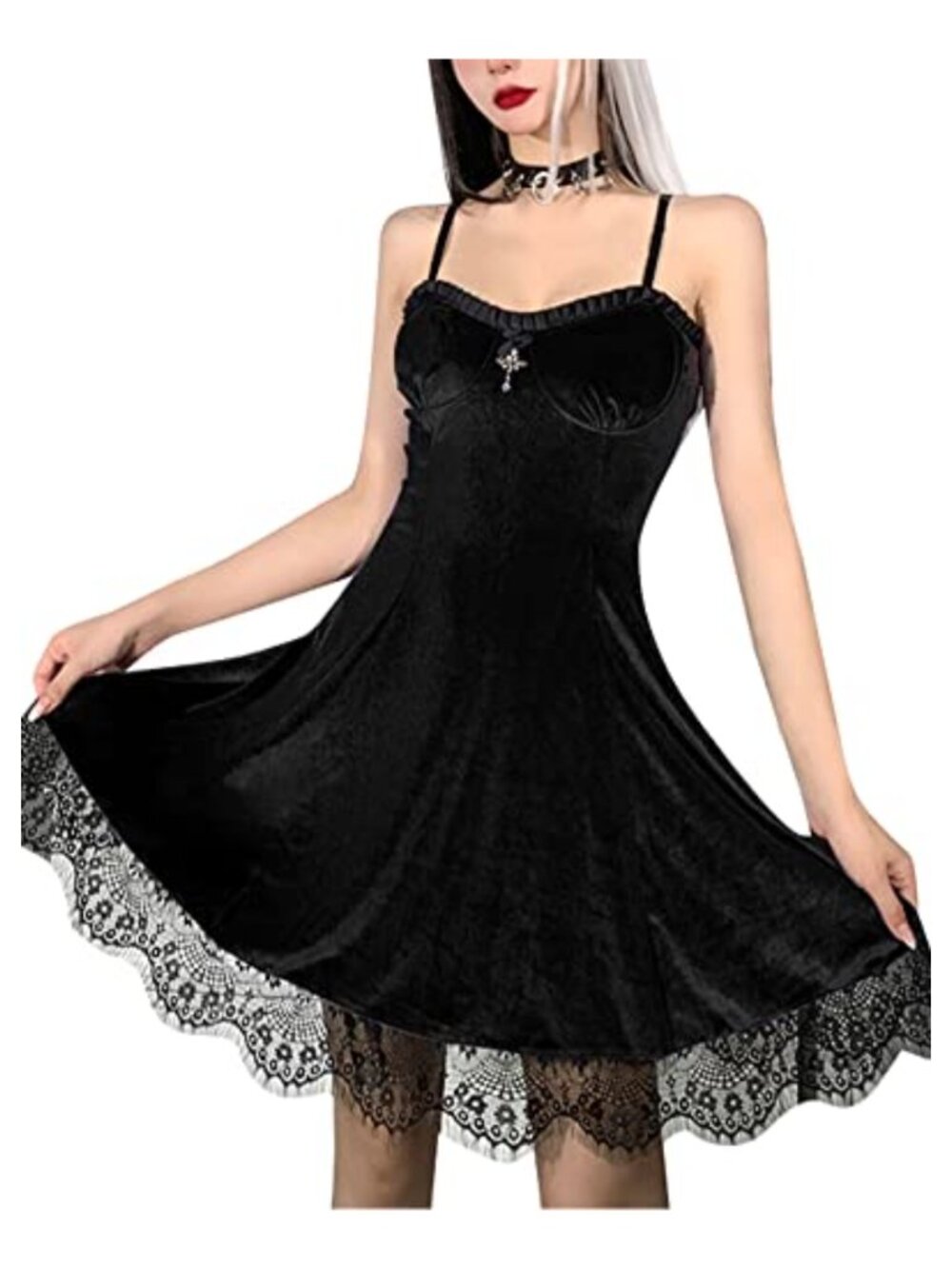 Gothic Velvet Halter Mini Dress Sleeveless Backless High Waist Cosplay